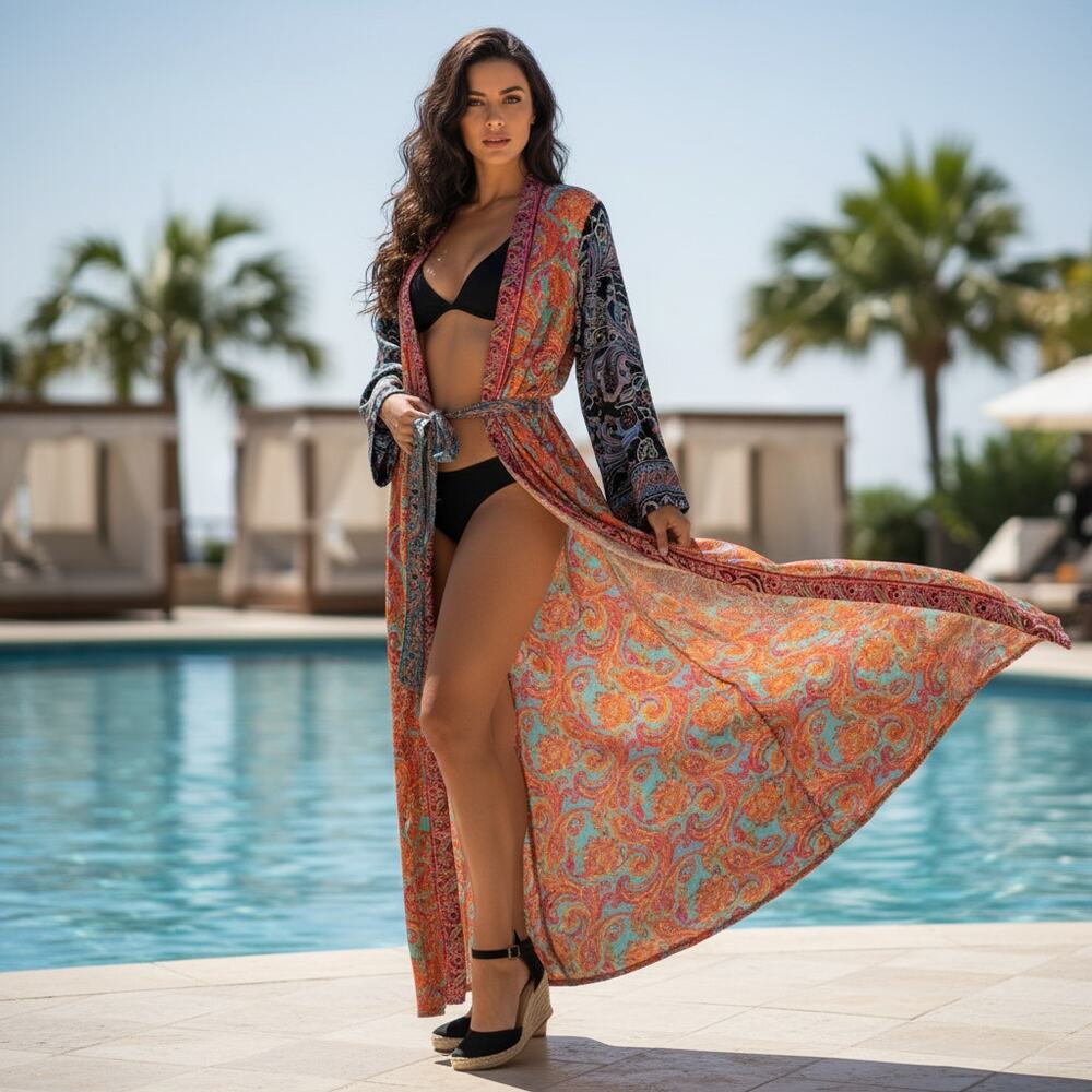Silky Paisley Boho Robe Kimono Duster — Boutique Find